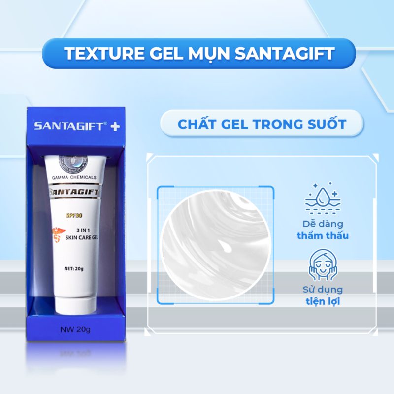 Gel giảm mụn và thâm Gamma SANTAGIFT thông thoáng lỗ chân lông 20g: Đánh giá chi tiết Gel giảm mụn và thâm Gamma SANTAGIFT